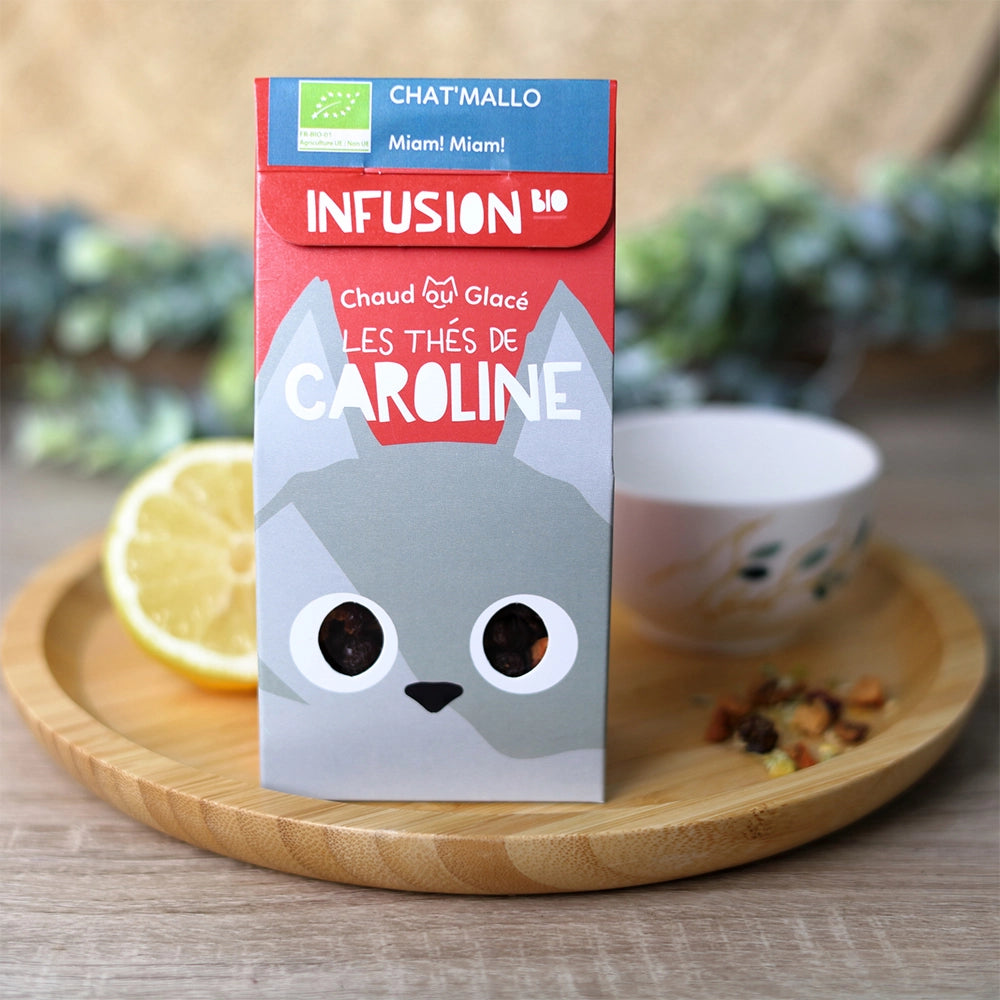 Boite infusion Cha'malo sur jolie plateau en bambou