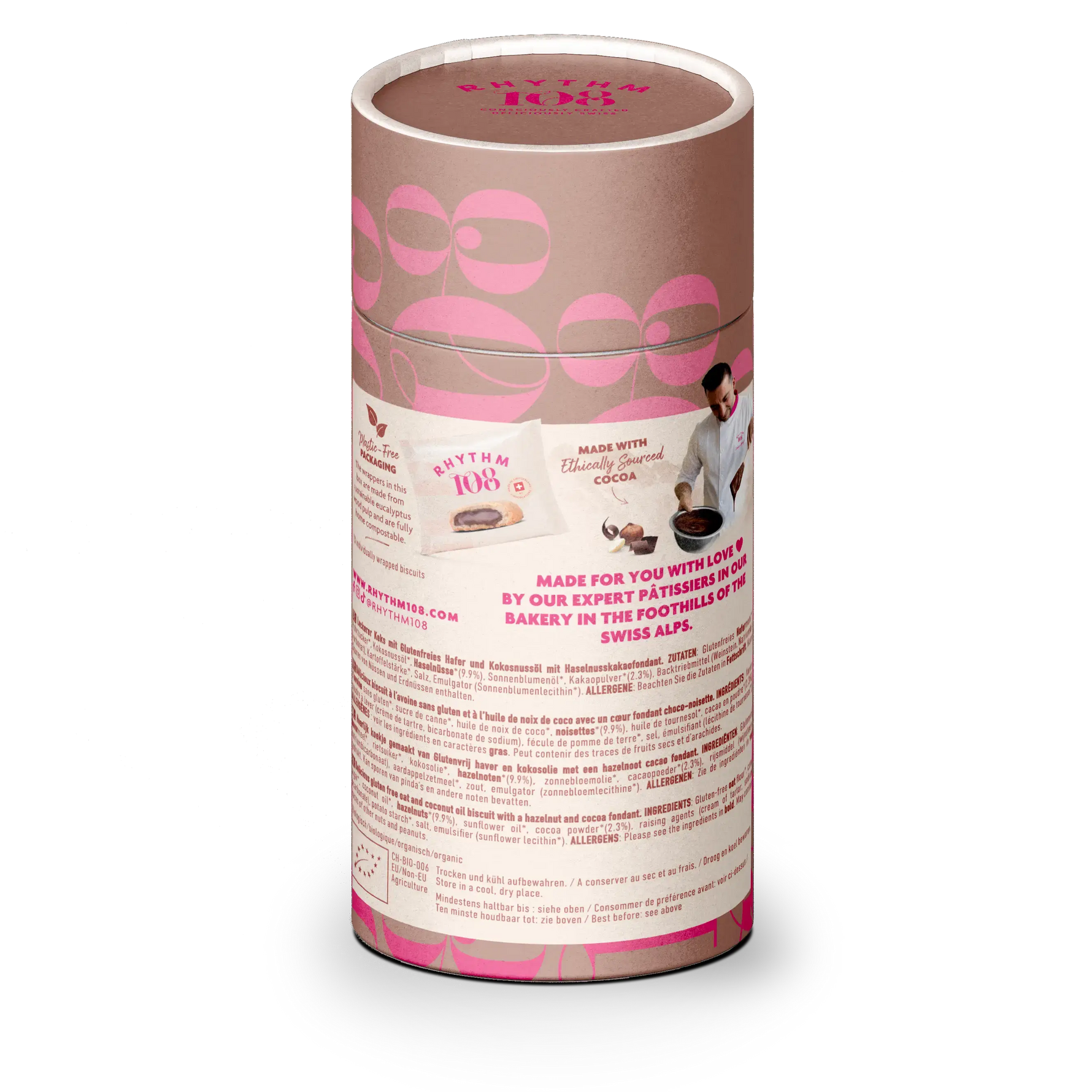 Dos du coffret de biscuits vegan et sans gluten Rhythm 108